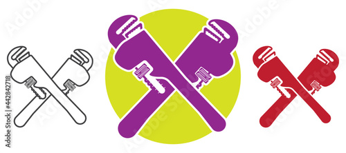 Crossed pipe wrench flat icon for apps or websites