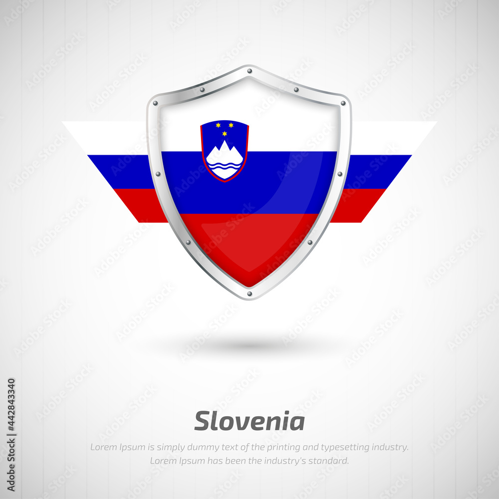 Elegant glossy shield for Slovenia country with happy independence day greeting background Elegant glossy shield for Slovenia country with happy independence day greeting background