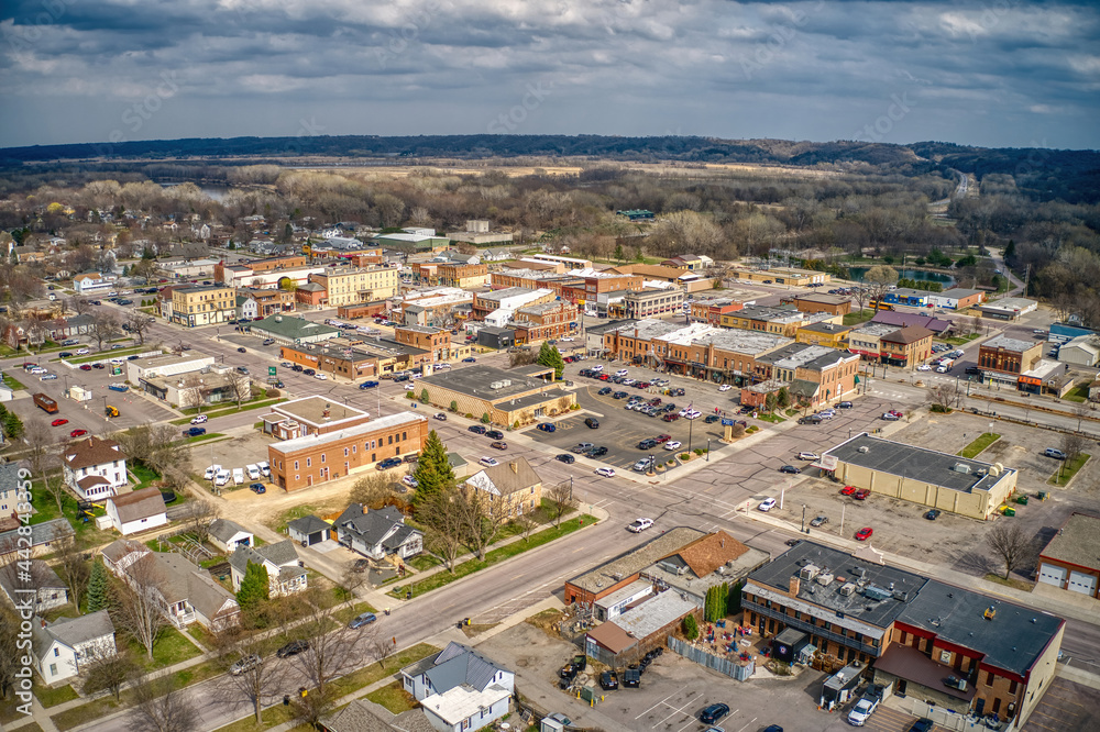 Aerial View of Downtown St. Peter, Minnesota during Spring