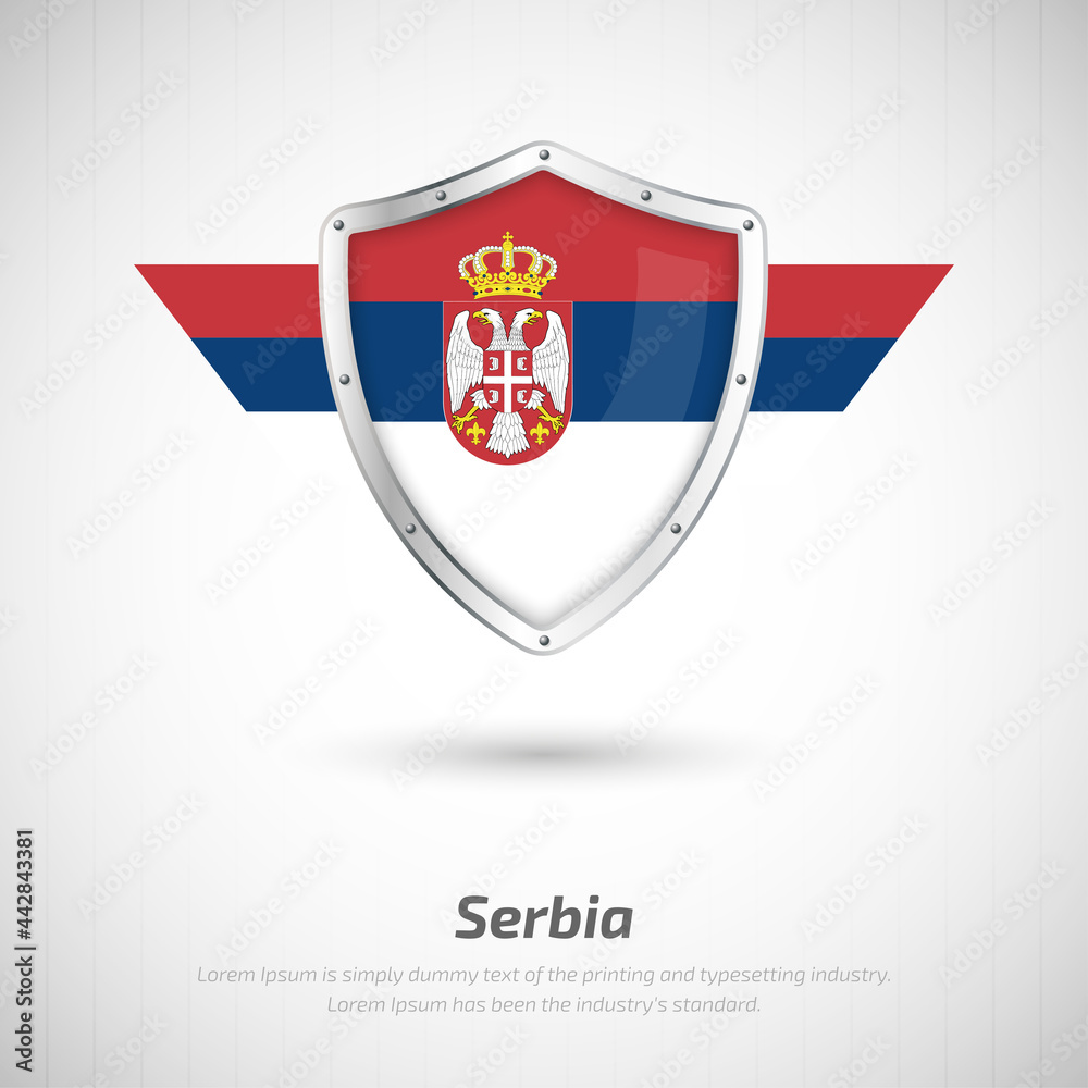 Elegant glossy shield for Serbia country with happy independence day greeting background Elegant glossy shield for Serbia country with happy independence day greeting background