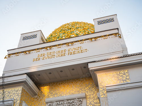 Secession Building Golden Dome in Vienna, Austria also called Wiener Secession - with Inscription 'To Every Age its Art, to Every Art its Freedom'.