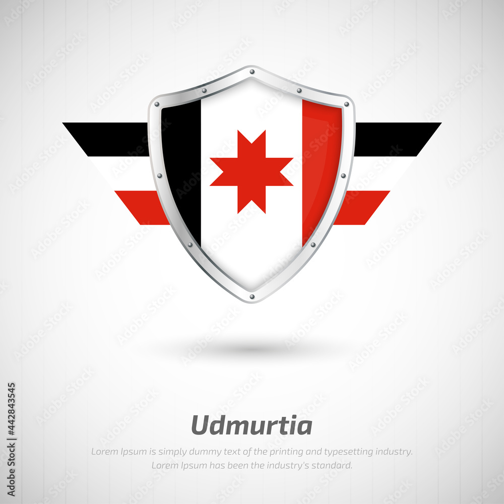 Obraz premium Elegant glossy shield for Udmurtia country with happy national day greeting background