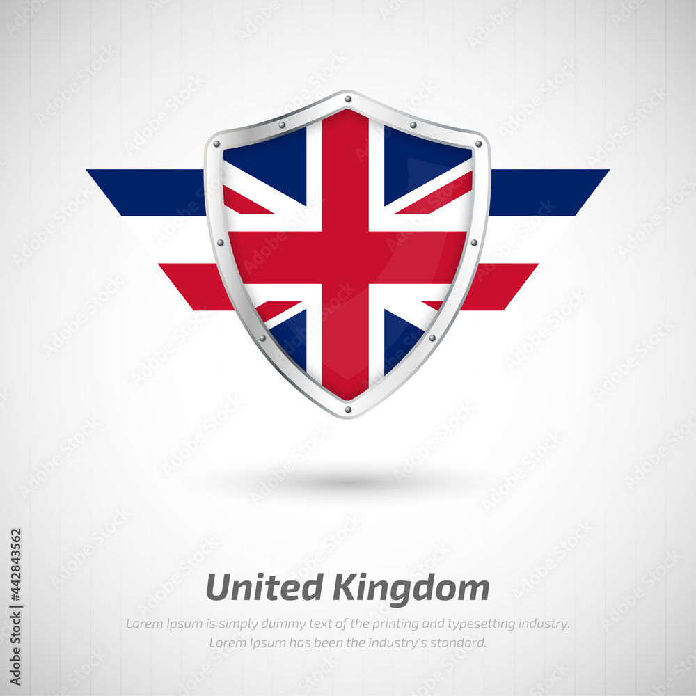 Fototapeta premium Elegant glossy shield for United Kingdom country with happy national day greeting background