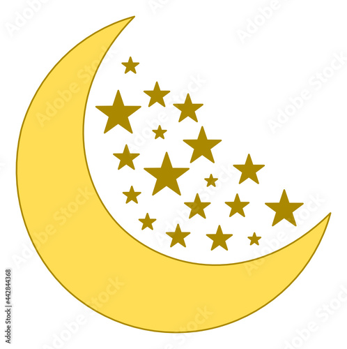 Crescent moon and 18 stars.