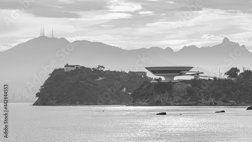 Niterói, Rio de Janeiro, Brazil - CIRCA 2021: The Museum of Contemporary Art in Niterói was designed by Oscar Niemeyer. Voted one of the 10 most influential works of architecture in the last 50 years