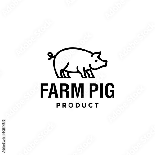 simple swine pig line art silhouette logo icon design, minimal pork template clip art vector for restaurant cafe food brand