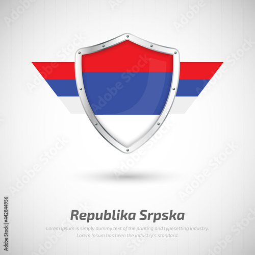 Elegant glossy shield for Republika Srpska country with happy republic day greeting background