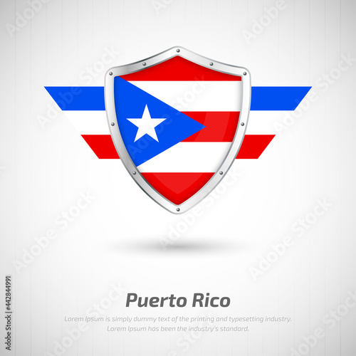 Elegant glossy shield for Puerto Rico country with happy constitution day greeting background