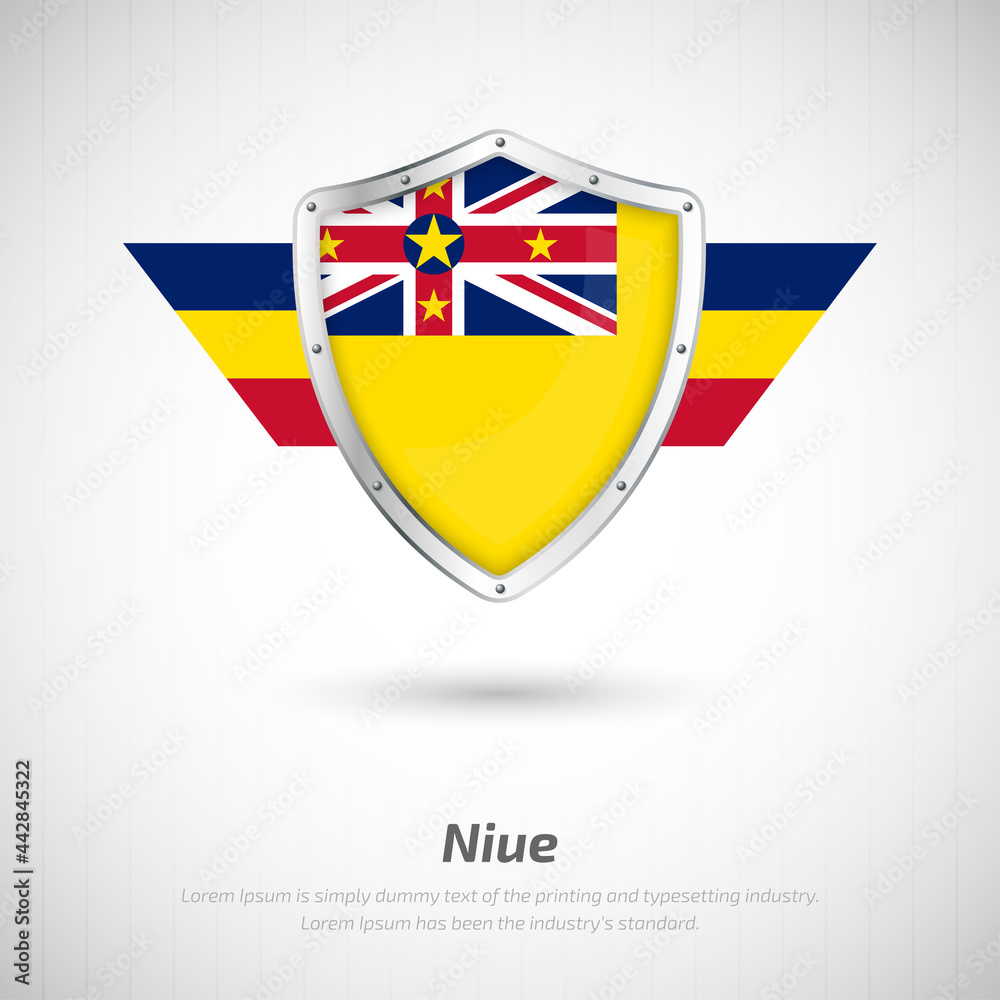 Elegant glossy shield for Niue country with happy national day greeting background Elegant glossy shield for Niue country with happy national day greeting background
