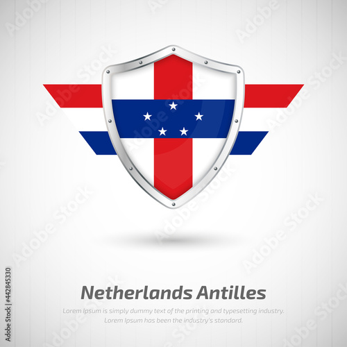 Free Download Elegant glossy shield for Netherlands Antilles country with happy national day greeting background - GFXLoad