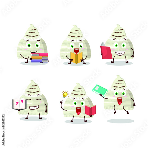A picture of vanilla ice cream scoops cartoon character concept reading an amusing book. Vector illustration