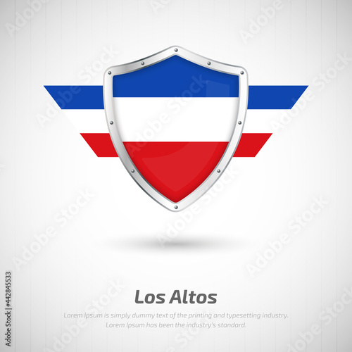 Free Download Elegant glossy shield for Los Altos country with happy national day greeting background - GFXLoad
