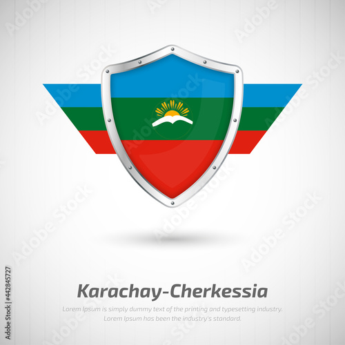 Free Download Elegant glossy shield for Karachay-Cherkessia country with happy national day greeting background - GFXLoad