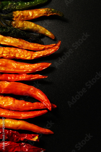 Dried chilli on black background