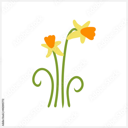 Cartoon flower with leaf clipart isolated. Hand drawn art. Vector stock illustration. EPS 10