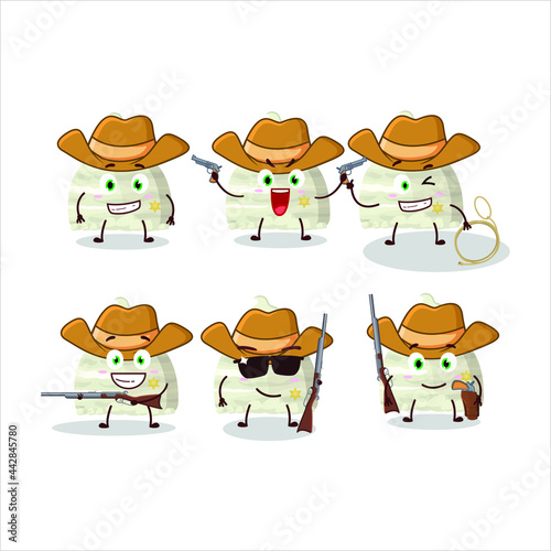 Cool cowboy vanilla ice cream scoops cartoon character with a cute hat. Vector illustration
