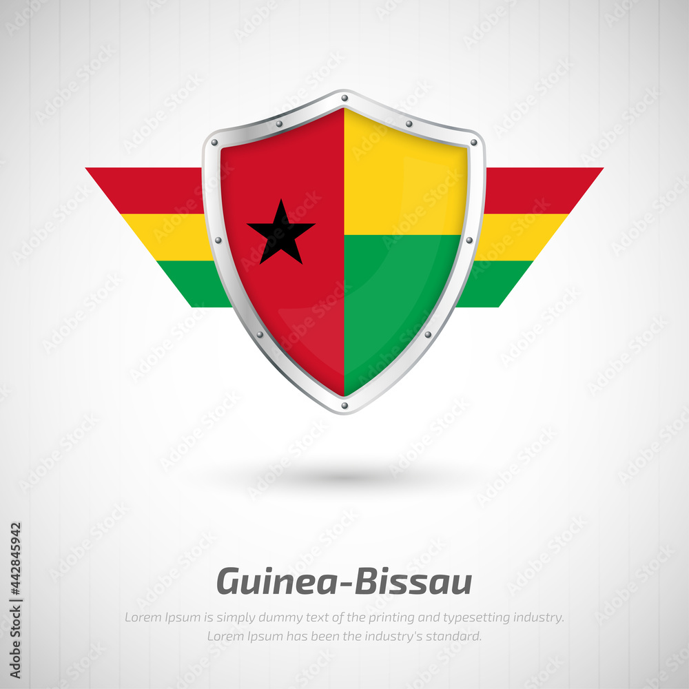 Elegant glossy shield for Guinea-Bissau country with happy independence day greeting background Elegant glossy shield for Guinea-Bissau country with happy independence day greeting background