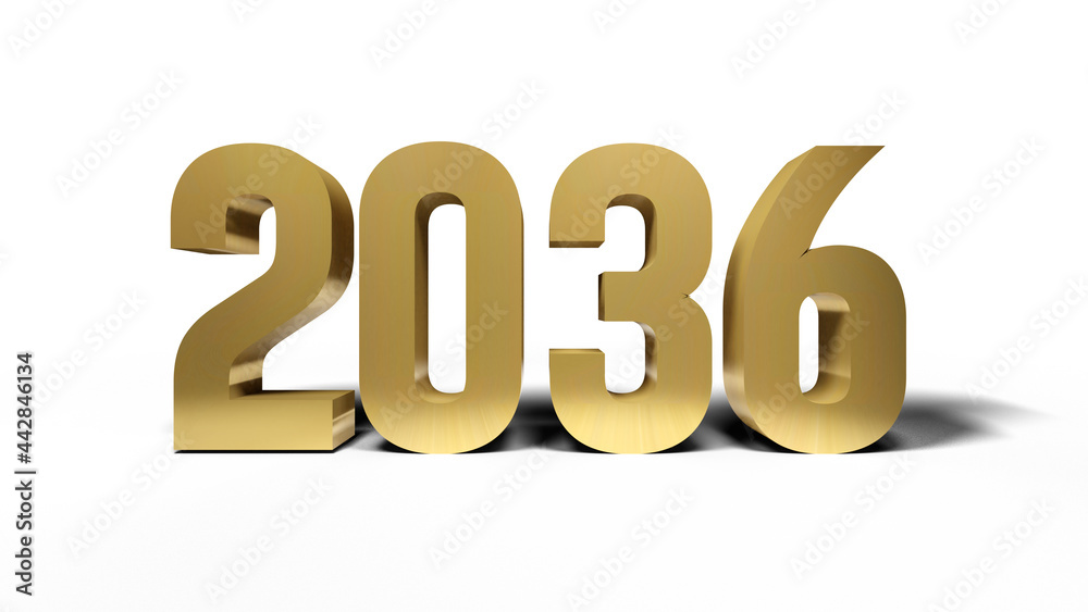 2036 golden bold letters isolated on white 3d-illustration 2036 golden bold letters isolated on white 3d-illustration