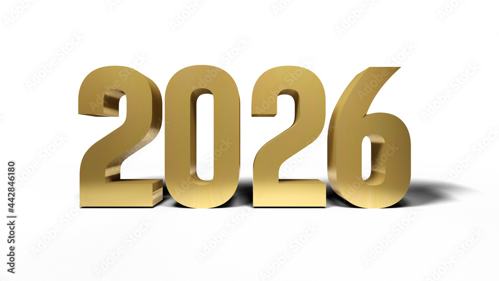 2026 golden bold letters isolated on white 3d-illustration 2026 golden bold letters isolated on white 3d-illustration