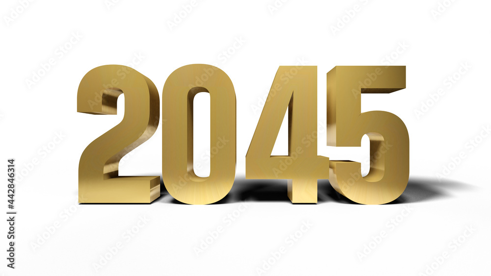 2045 golden bold letters isolated on white 3d-illustration 2045 golden bold letters isolated on white 3d-illustration