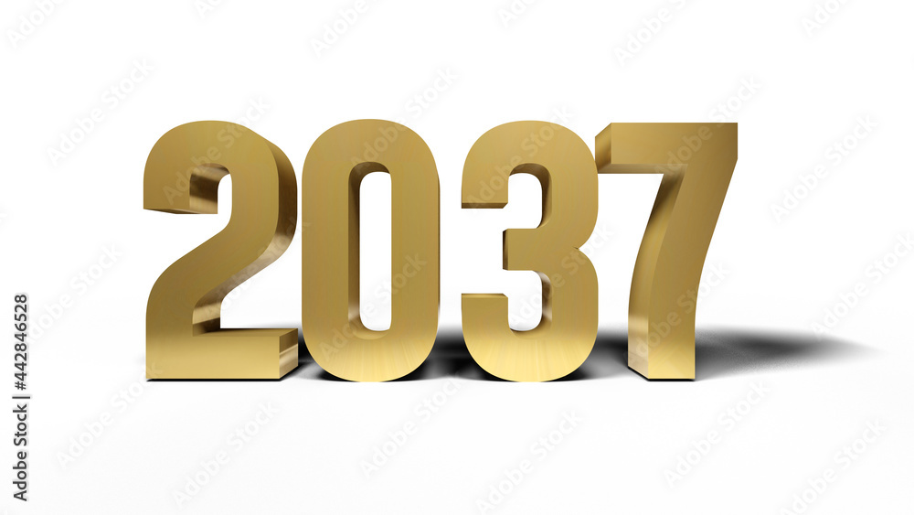 2037 golden bold letters isolated on white 3d-illustration 2037 golden bold letters isolated on white 3d-illustration