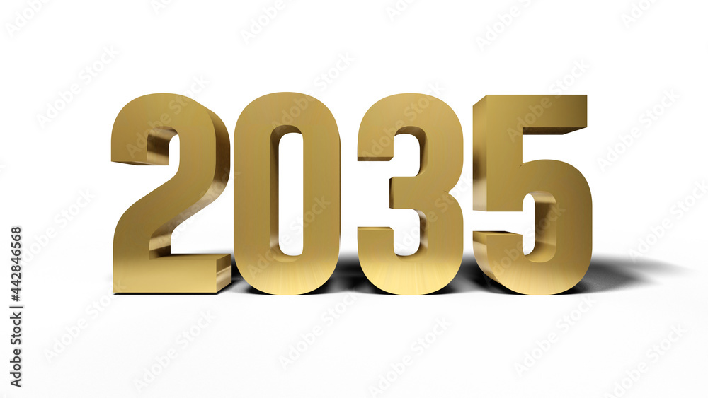 2035 golden bold letters isolated on white 3d-illustration 2035 golden bold letters isolated on white 3d-illustration