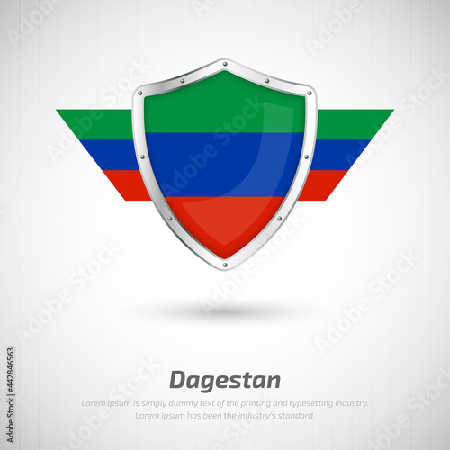 Elegant glossy shield for Dagestan country with happy independence day greeting background Free Download Elegant glossy shield for Dagestan country with happy independence day greeting background - GFXLoad