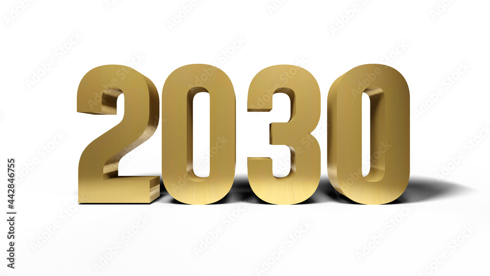 2030 golden bold letters isolated on white 3d-illustration 2030 golden bold letters isolated on white 3d-illustration