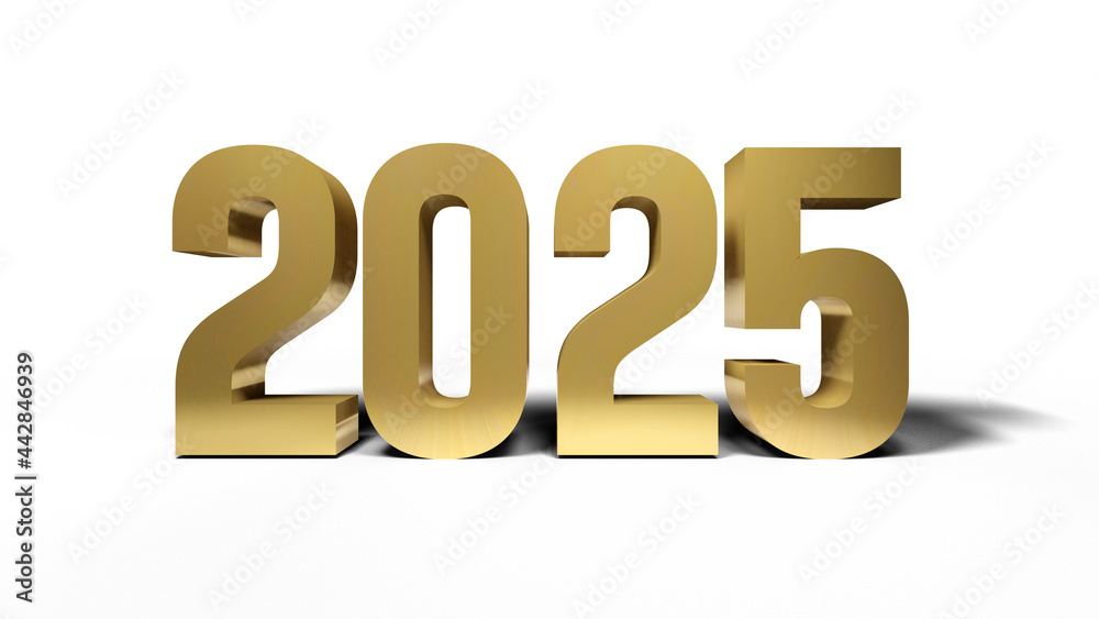 2025 golden bold letters isolated on white 3d-illustration 2025 golden bold letters isolated on white 3d-illustration