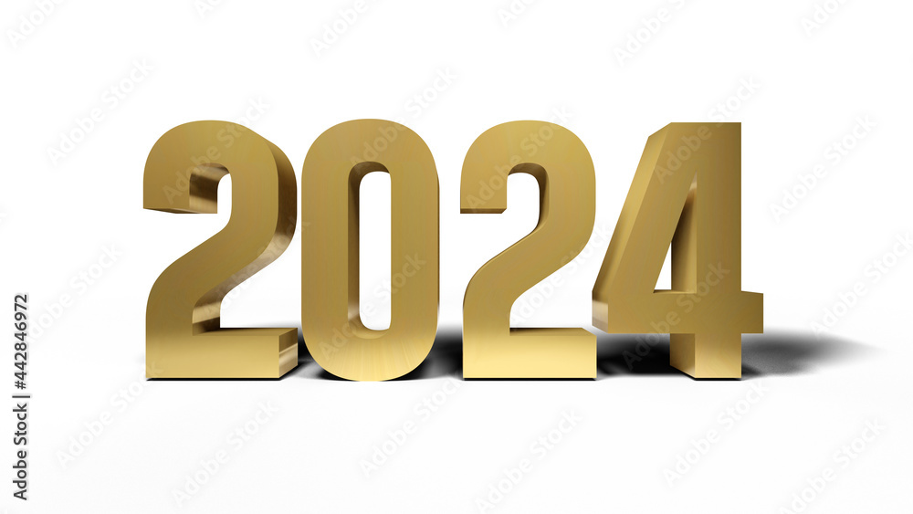 2024 golden bold letters isolated on white 3d-illustration 2024 golden bold letters isolated on white 3d-illustration