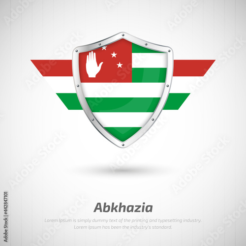 Elegant glossy shield for Abkhazia country with happy national day greeting background