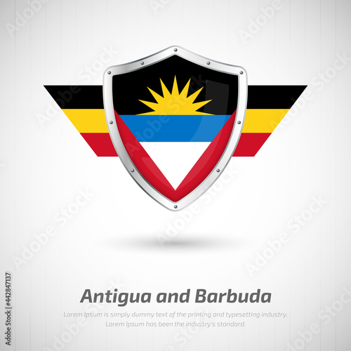 Free Download Elegant glossy shield for Antigua and Barbuda country with happy independence day greeting background - GFXLoad