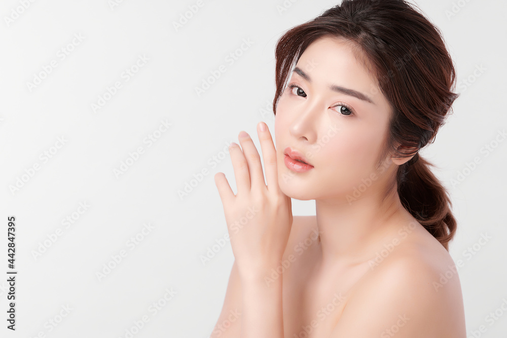Beautiful young asian woman with clean fresh skin on white background, Face care, Facial treatment, Cosmetology, beauty and spa, Asian women portrait. Beautiful young asian woman with clean fresh skin on white background, Face care, Facial treatment, Cosmetology, beauty and spa, Asian women portrait.