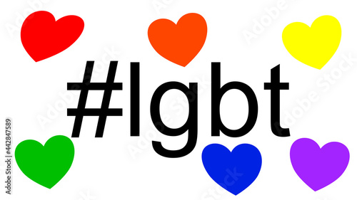 lgbt hashtag with big colorful hearts