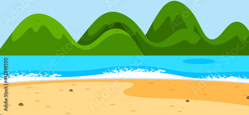 Empty beach landscape scene with mountains