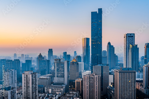 Dusk scenery of Nanjing city skyline in Jiangsu  China