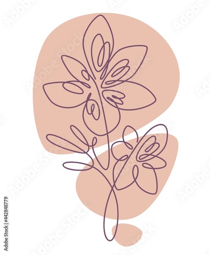 Flower print with stem and leaves, tender petals