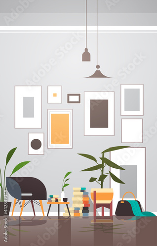 empty no people living room interior modern apartment with furniture vertical