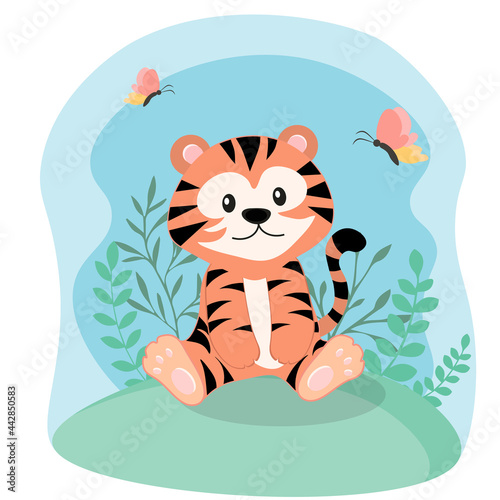 Tiger cute baby symbol 2022 party print on fabric or clothes