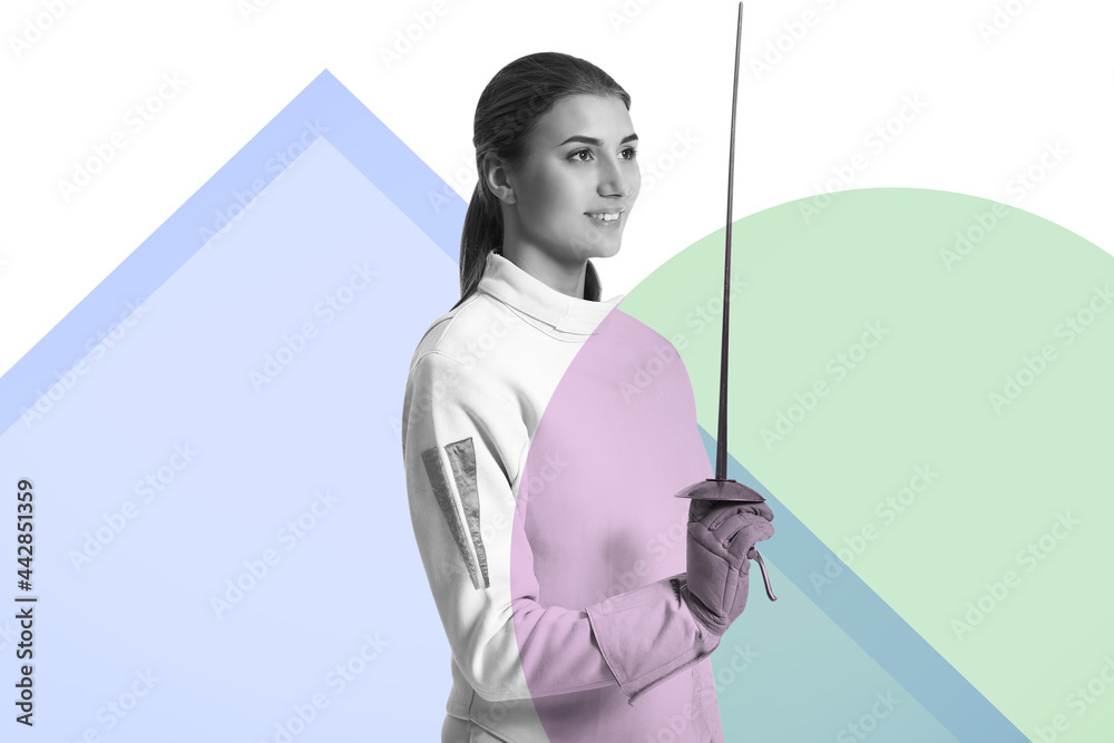 Toned portrait of female fencer on white background Toned portrait of female fencer on white background