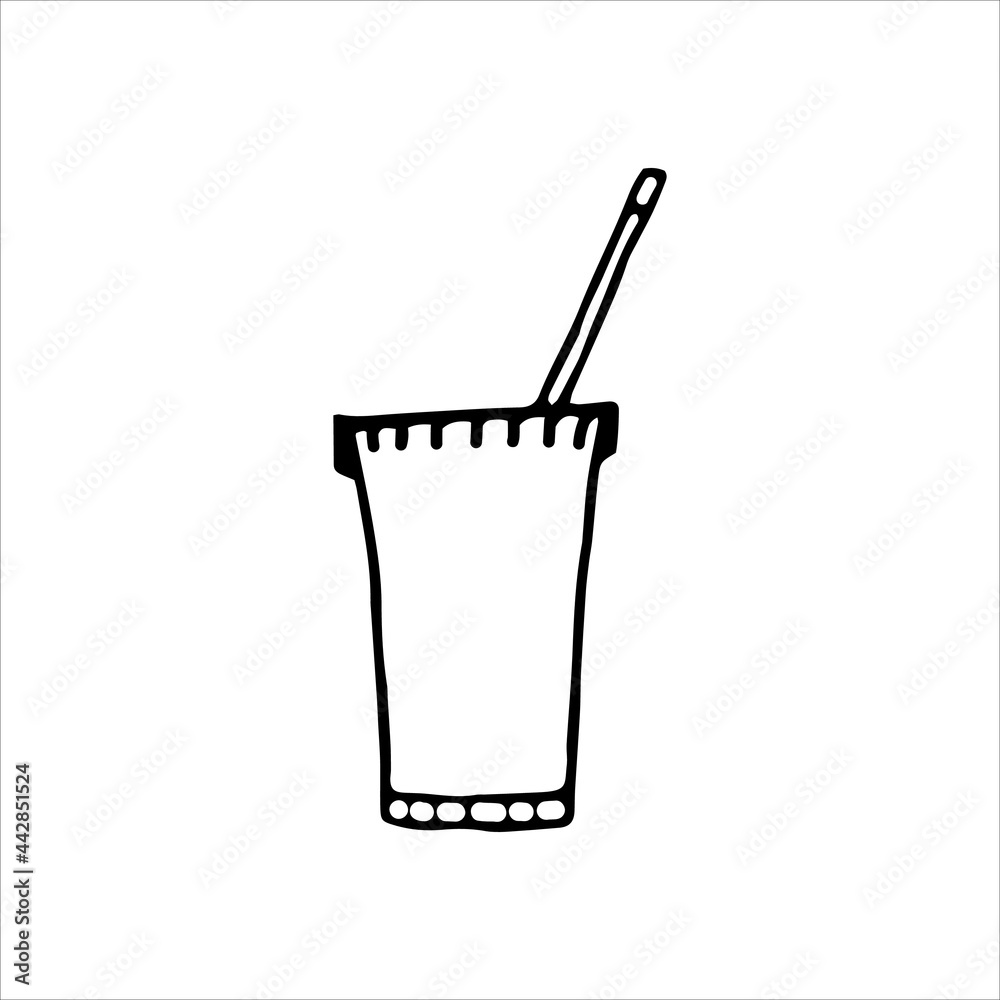 Cup of soda with a straw - Hand drawn doodle vector icon, isolated on white background Cup of soda with a straw - Hand drawn doodle vector icon, isolated on white background