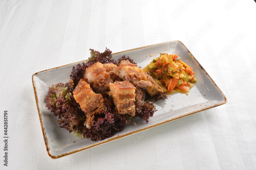 deep fried crispy pork belly crawling with nonya achar salad asian roasted menu deep fried crispy pork belly crawling with nonya achar salad asian roasted menu