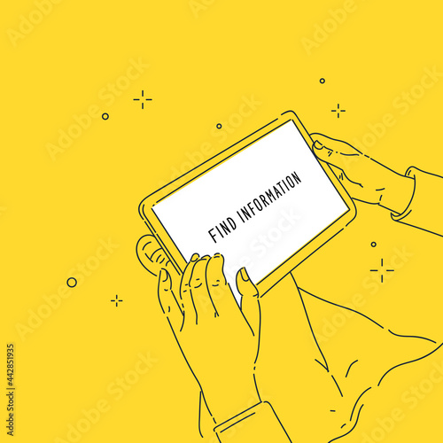 A person is holding a digital tablet. A modern mobile device for getting information.