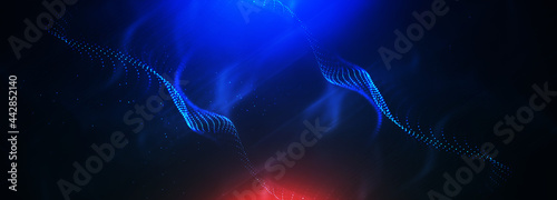 Technology network background, data technology futuristic background, Wave line connection blue particular, Global world network and telecommunication 