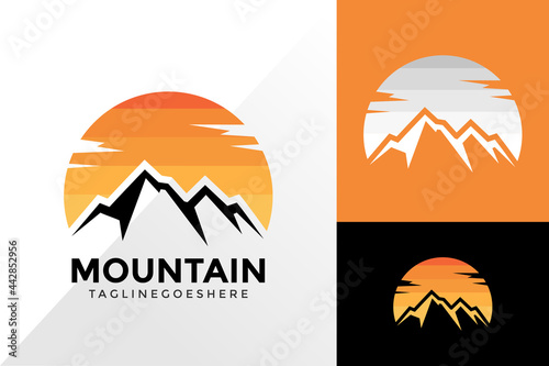 Mountain and Sunset Logo Design, Brand Identity Logos Designs Vector Illustration Template