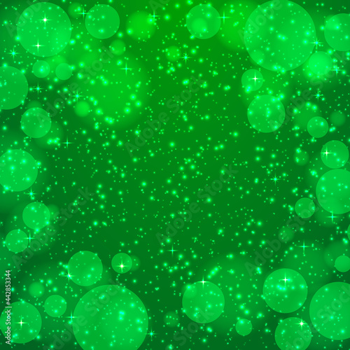 Beautiful festive background in green colors. Vector background with glare and stars for the design of posters, banners, cards, covers, etc.