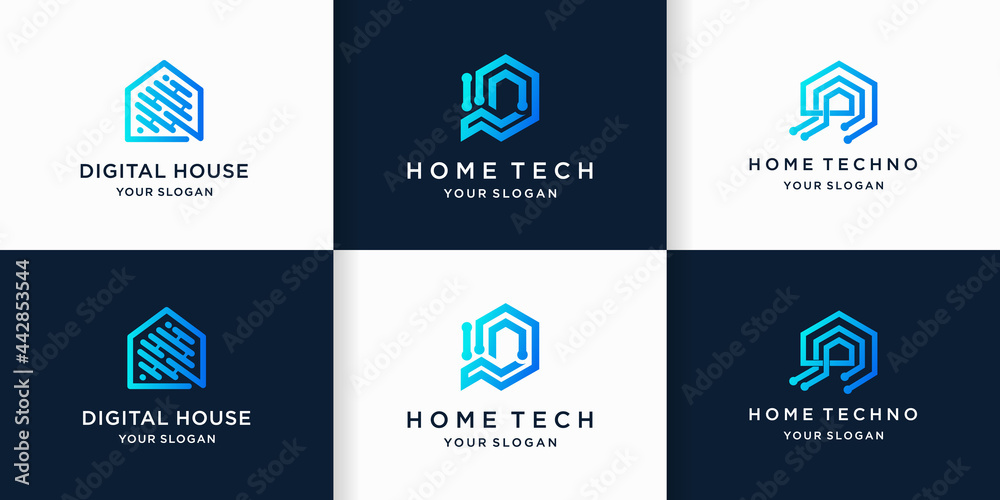 set of home tech logo design