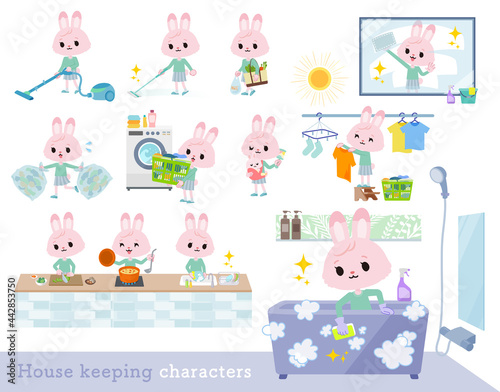 掃除や洗濯など家事に関するうさぎの女の子のセット