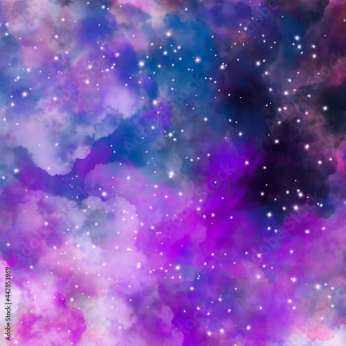 Unicorn galaxy pattern. Pastel cloud and sky with glitter. Cute bright paint like candy background theme. Concept to montage or present your product, for women, girls in princess style