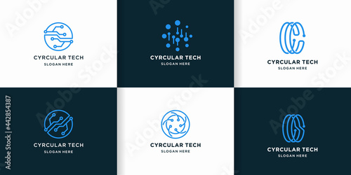 circular tech logo with line circuit